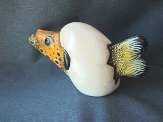Folk Art Signed Ser Mel Mexico Hand Crafted Paper Mache Fish Hatching Egg Figure