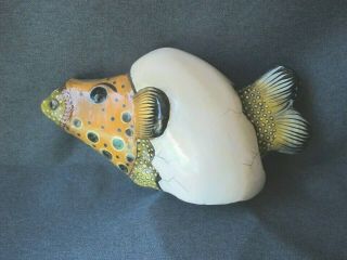 Folk Art Signed Ser Mel Mexico hand crafted paper mache fish hatching egg figure 3