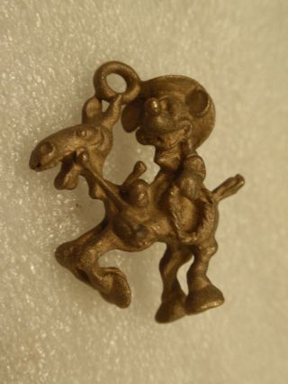 Vintage Mickey Mouse Cowboy Charm Or Pendent Riding A Donkey With Lasso Rare