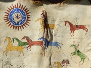 Plains Indian Style Painted Elk Hide With Quill & Bead Work