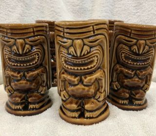 Vintage Ceramic Brown Glazed Usa Hawaiian Leilani Tiki God Mug Party Barware (5)