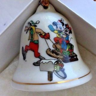 Grolier Collectibles Disney Christmas Bell Ornament Mickey Minnie Sled W/ Goofy