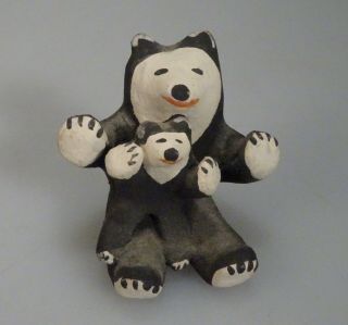 Vintage Native American Miniature Pottery Bears,  Signed - 57080
