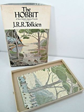 Vintage 1971 The Hobbit J.  R.  R.  Tolkien 2 - Sided Jigsaw Puzzle Middle Earth Map