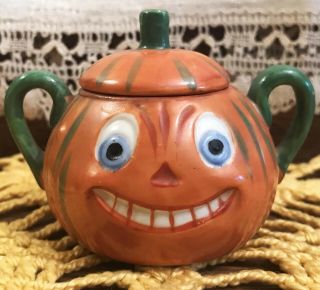 Scarce Vintage Halloween Porcelain Tea Set Sugar Bowl & Lid Germany 1908 - 32