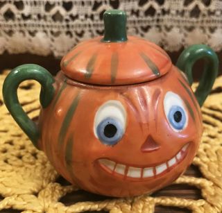 SCARCE Vintage Halloween Porcelain Tea Set Sugar Bowl & Lid Germany 1908 - 32 2