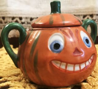 SCARCE Vintage Halloween Porcelain Tea Set Sugar Bowl & Lid Germany 1908 - 32 9