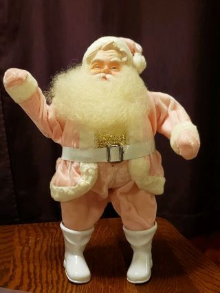 Vintage Harold Gale? 13 inch Santa In A Pink Suit A Gold Shirt & White boots 3