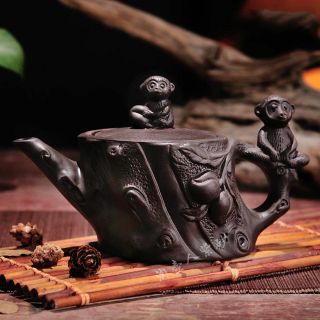 Half Handmade Yixing Ceramic Teapot Kung Fu Tea Set Black Monkey Teapot 360cc