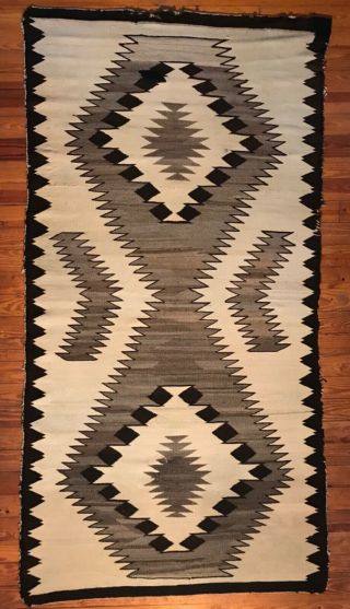 Large Hourglass Design 87” Navajo Rug,  Variegated Handspun Wool,  C1940