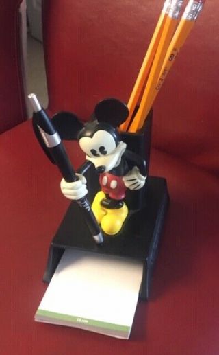 Vintage Disney Mickey Mouse Pen Pencil Notepad Holder Desk Accessory