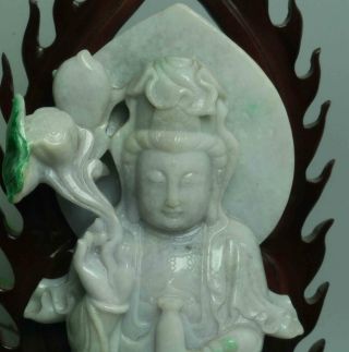 Cert ' d Untreated green Nature jadeite Jade Statue Sculpture bodhisattva w045323 2