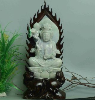 Cert ' d Untreated green Nature jadeite Jade Statue Sculpture bodhisattva w045323 5