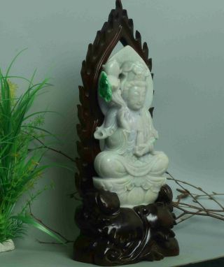 Cert ' d Untreated green Nature jadeite Jade Statue Sculpture bodhisattva w045323 6