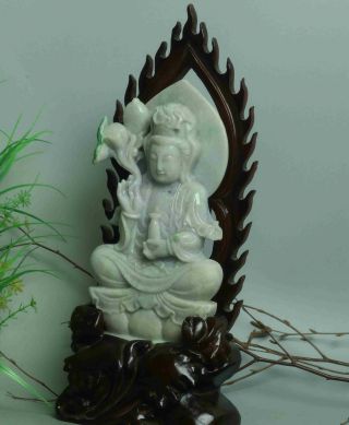 Cert ' d Untreated green Nature jadeite Jade Statue Sculpture bodhisattva w045323 7