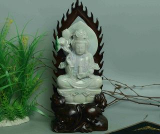 Cert ' d Untreated green Nature jadeite Jade Statue Sculpture bodhisattva w045323 8
