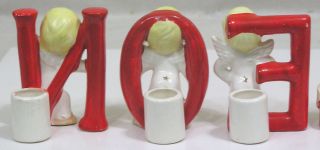 Vtg Christmas SHAFFORD NOEL Candle Holder Set Angel Babies Red Letters 1950s 5