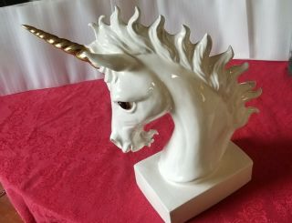 Stunning 12 Inch High White And Gold Unbranded Ceramic Unicorn Statue