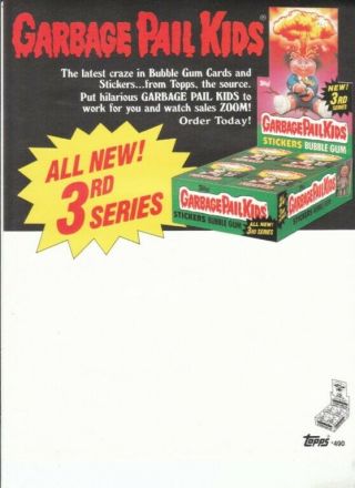 1986 Topps Garbage Pail Kids Series 3 Ad Sheet Nrmt