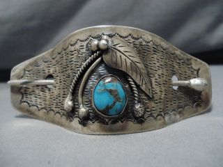Fabulous Vintage Navajo Hair Barrette Bisbee Turquoise Sterling Silver Pin