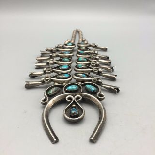 Vintage Squash Blossom Necklace - Unique Style - Turquoise & Sterling Silver