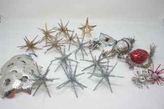 Antique Vintage Christmas Ornaments Silver Gold Tinsel Stars Mercury Glass Bead
