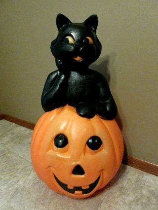 Vintage 1993 Halloween Black Cat Sitting On A Pumpkin Blow Mold - 34 " Tall