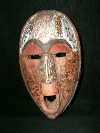 Vintage 9.  5 " Decorative Wood And Metal African Tribal Mask Hand Carved In Kenya