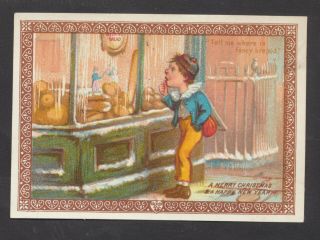 C6935 Victorian Goodall Xmas Card: Boy At Sweet Shop Window