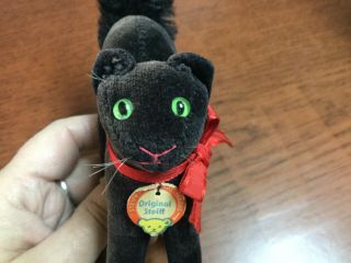 Vintage Steiff Halloween Black Velvet Scaredy Cat Miniature W/ Id