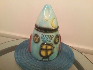 Vintage American Bisque Ceramic Cookie Jar Rocket Ship Out Of This World Cookies