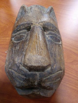 Hand Carved Antique Mexican Wooden Dance Tiger Lion Or Cat Mask