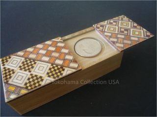 Japanese Hand Craft Yosegi Magic Coin Wooden Puzzle Trick Box/made In Japan
