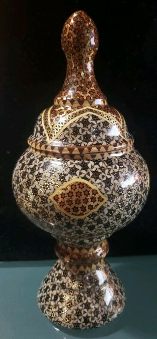 Design Persian Khatam Copper Pot/ Flower Vase W/lid