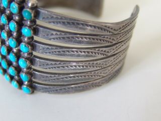 Rare Vintage Zuni Silver and Turquoise 6 Row Snake Eye Bracelet 3