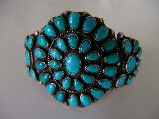 Vintage Zuni Silver And Turquoise Cluster Bracelet
