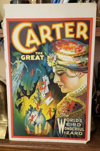 Vintage Carter The Great Weird Wonderful Wizard Magician Window Card Poster