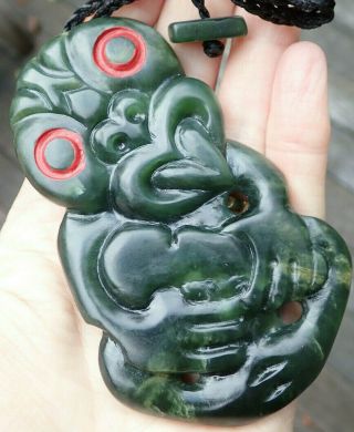 Huge Nz Arahura Greenstone Pounamu Nephrite Flower Jade Maori Warrior Hei Tiki
