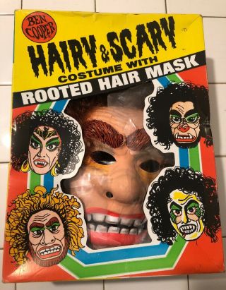 Vintage 1978 Ben Cooper Bigfoot Hairy & Scary Costume Rooted Hair Mask Halloween