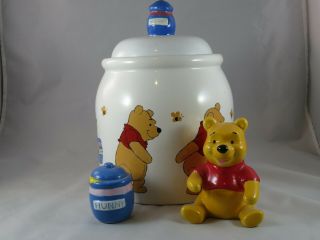 Disney Winnie The Pooh Hunny Pot Ceramic Cookie Jar Treasure Craft W/ S&p
