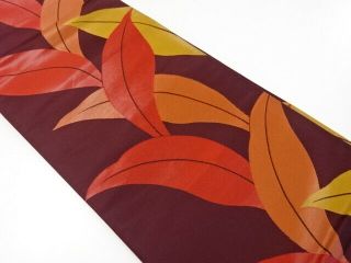 87897 Japanese Kimono / Vintage Fukuro Obi / Woven Leaves