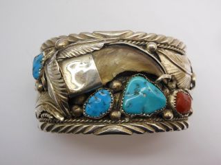 M.  Thomas Jr Sterling Silver Faux Bear Claw Turquiose Coral Cuff Bracelet