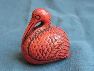 Netsuke Like Carving Stork / Pelican Red Boxwood