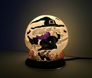 Porcelain/ceramic Double - Faced Lamp/nightlight Featuring A Witch And The Moon