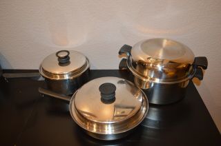 Vintage Amway Queen 18/8 Stainless Steel Multi - Ply 6 Piece Pots & Pan Set W/lids