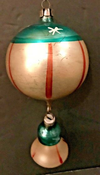 Antique Vintage Patriotic Ball W Hanging Bell Glass German Christmas Ornament 3