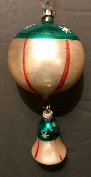 Antique Vintage Patriotic Ball W Hanging Bell Glass German Christmas Ornament 4