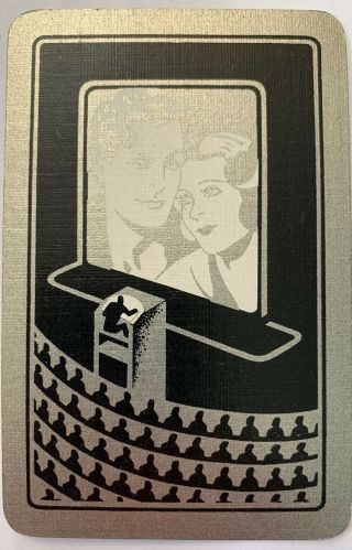 Playing Swap Cards 1 Vint English Deco Lady & Gent At The Movies Silver & Black