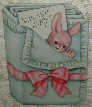 Pink Baby Bunny In Blue Blanket - 1940 