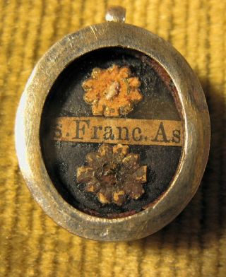 Antique Miniature Theca Case With A Relic Of St.  Francis Of Assisi.